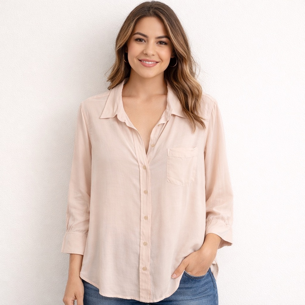L’AGENCE Ryan 3/4 Sleeve Button Down Blouse Soft Pink Viscose Women’s S 4272JDR